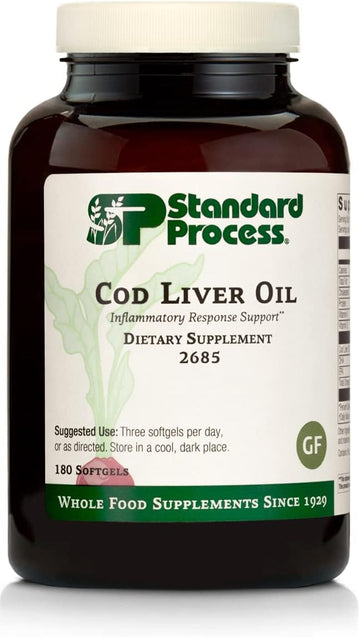 Standard Process Cod Liver Oil - Epa And Dha - Whole Food Eye Support, Skin Health, Antioxidant Supplement For Bone Health, Heart Health, Eye Health, Bone Strength - 180 Softgels