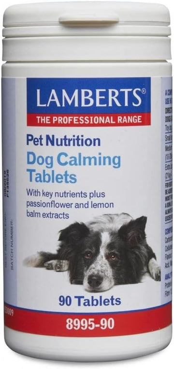 Lamberts Dog Calming Tablets 90 – With Passionflower, Lemon Balm & L-Tryptophan – Nervous System Support – Beef-Flavoured