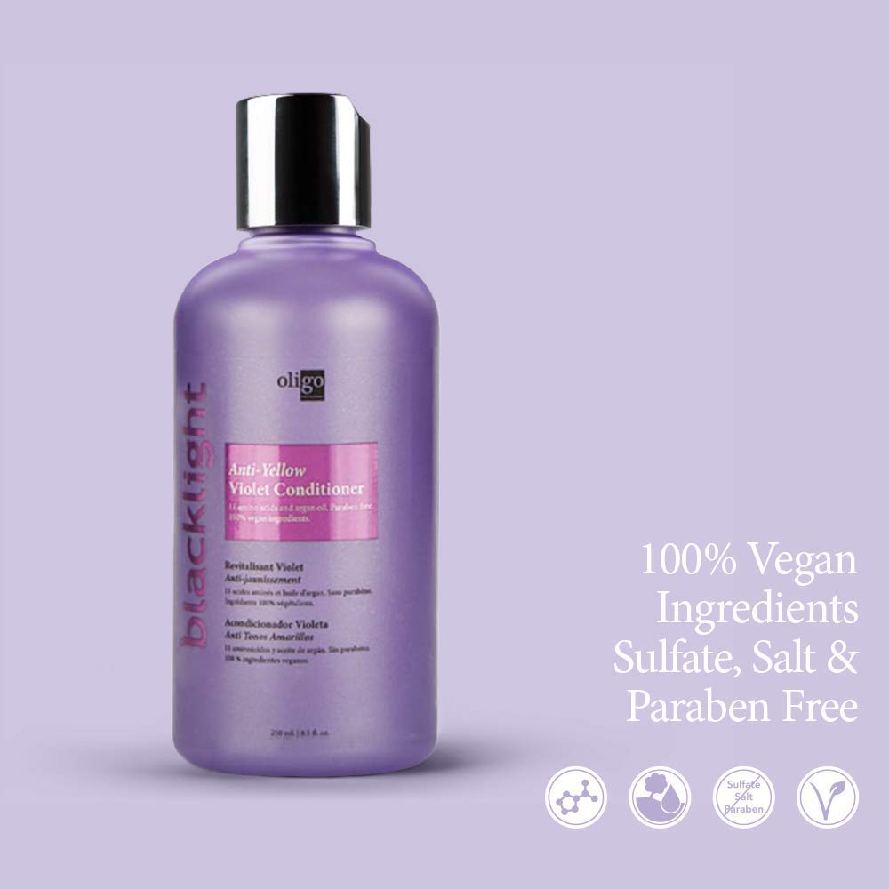 OLIGO PROFESSIONNEL - Blacklight Violet Conditioner - Sulfate Free Purple Conditioner - Eliminates Yellow Tones - Refreshes Faded Highlights - Argan oil - 11 Amino Acids & Moisturizing Formula - 8.5oz : Beauty & Personal Care
