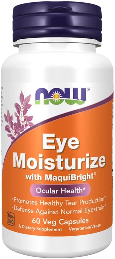 NOW Supplements, Eye Moisturize with MaquiBright, Ocular Health*, Promotes Healthy Tear Production*, Defense Against Normal Eyestrain*, 60 Veg Capsules, Brown