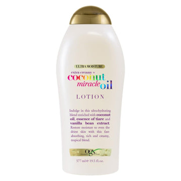 OGX Extra Creamy + Coconut Miracle Oil Ultra Moisture Body Lotion with Vanilla Bean, Fast-Absorbing Lotion for All Skin Types, Paraben-Free and Sulfated-Surfactants Free, 19.5 fl oz