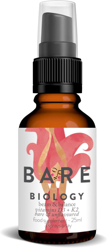 Bare Biology Vitamin D3 4000Iu + K2 100Ug Daily Oral Vitamin D Spray - Beam & Balance Bare & Unflavoured (60 Day Supply - 25Ml) Vegan Made In Uk Vitamin D3 & K2. Supports Immune Health, Bones & Teeth