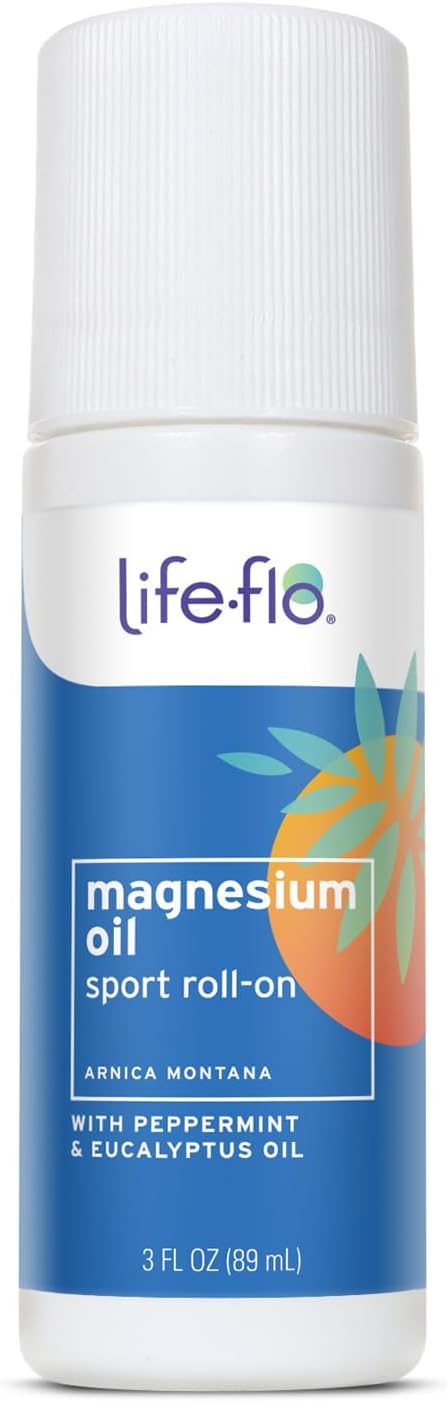Life-flo Magnesium Oil Sport Roll-On, with Magnesium Chloride from Zechstein Seabed Plus Arnica, Calms and Refreshes Muscles and Joints After Exercise, 60-Day Guarantee, Not Tested on Animals, 3oz