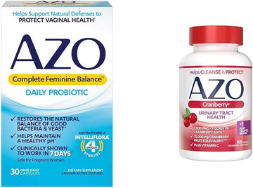 Azo Complete Feminine Balance Daily Probiotics For Women & Cranberry Urinary Tract Health Supplement, 1 Serving = 1 Glass Of Cranberry Juice, Sugar Free Cranberry Pills, Non-Gmo 100 Softgels