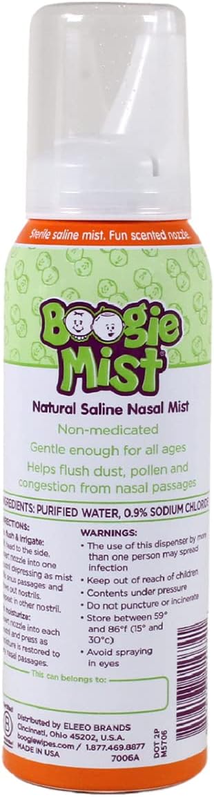 Boogie Baby Saline Nasal Spray Mist, Allergy Relief, Nasal Decongestant, Fsa/Hsa Eligible, Made With Saline, Unscented, 3.1 Ounce