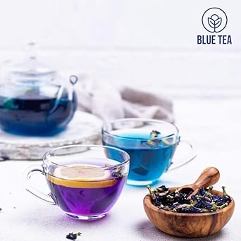 Blue Tea - Blue Flower Ashwagandha Tea Bags - 30 Pyramid Tea Bags Used In Food, Iced Tea, Cooler, Mocktails | Eco-Conscious Tin Pack - Gift |