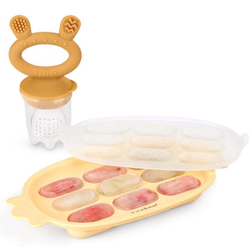 Haakaa Baby Fruit Food Feeder & Silicone Nibble Tray Combo - Breastmilk Popsicle Mold for Baby Cooling Relief, BPA Free Baby Mesh Feeder for Infant Self Feeding