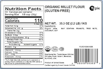 Yupik Organic Gluten-Free Flour, Millet, 2.2 lb, Non-GMO, Vegan