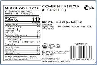 Yupik Organic Gluten-Free Flour, Millet, 2.2 Lb, Non-Gmo, Vegan