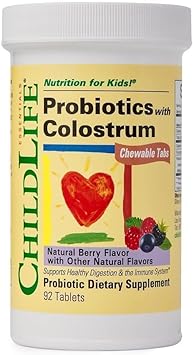 CHILDLIFE ESSENTIALS Probiotics with Colostrum - Kids Probiotic Chewables, Maintain Healthy Digestion and Immune Function, All-Natural, Gluten-Free - Mixed Berry Flavor, 90 Count (Pack of 2) : Health & Household