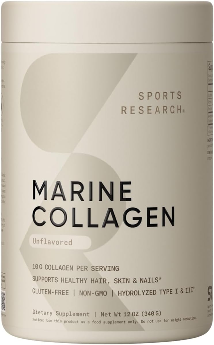 Sports Research Marine Collagen Peptides Powder - Sourced From Wild-Caught Fish, Pescatarian Friendly, Keto Certified & Non-Gmo Tested - Easy To Mix In Water Or Juice! (34 Servings)