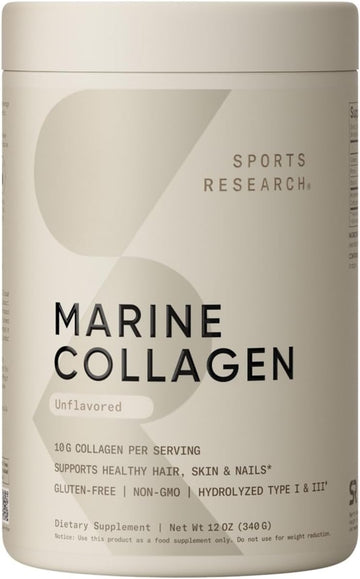Sports Research Marine Collagen Peptides Powder - Sourced From Wild-Caught Fish, Pescatarian Friendly, Keto Certified & Non-Gmo Tested - Easy To Mix In Water Or Juice! (34 Servings)