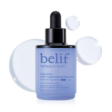 Belif Super Drops Multi-7 Hyaluronic Hydrating Serum - 24-Hr Moisturization, Hyaluronic Acid, Panthenol, Lightweight Daily Essence | Korean Skincare (1.01 Fl. Oz)