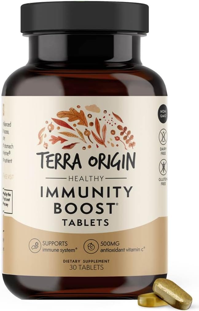 TERRA ORIGIN Immunity Boost Tablets Vitamin C, Vitamin D, Echinacea, Selenium, Turmeric, Andrographis, Ginger Root, Zinc with BioPerine(R)