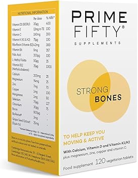 Prime Fifty Strong Bones Supplements – 120 Multivitamin Tablets With Calcium, Magnesium, Zinc, Copper & Vitamins – Developed For Over 50S To Help Keep You Active