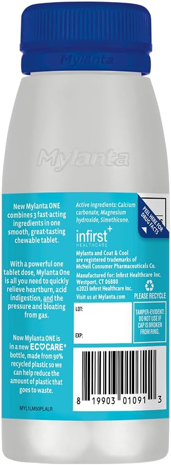 Mylanta One, Lemon Mint Flavor, 50 Count, Ecocare Pcr