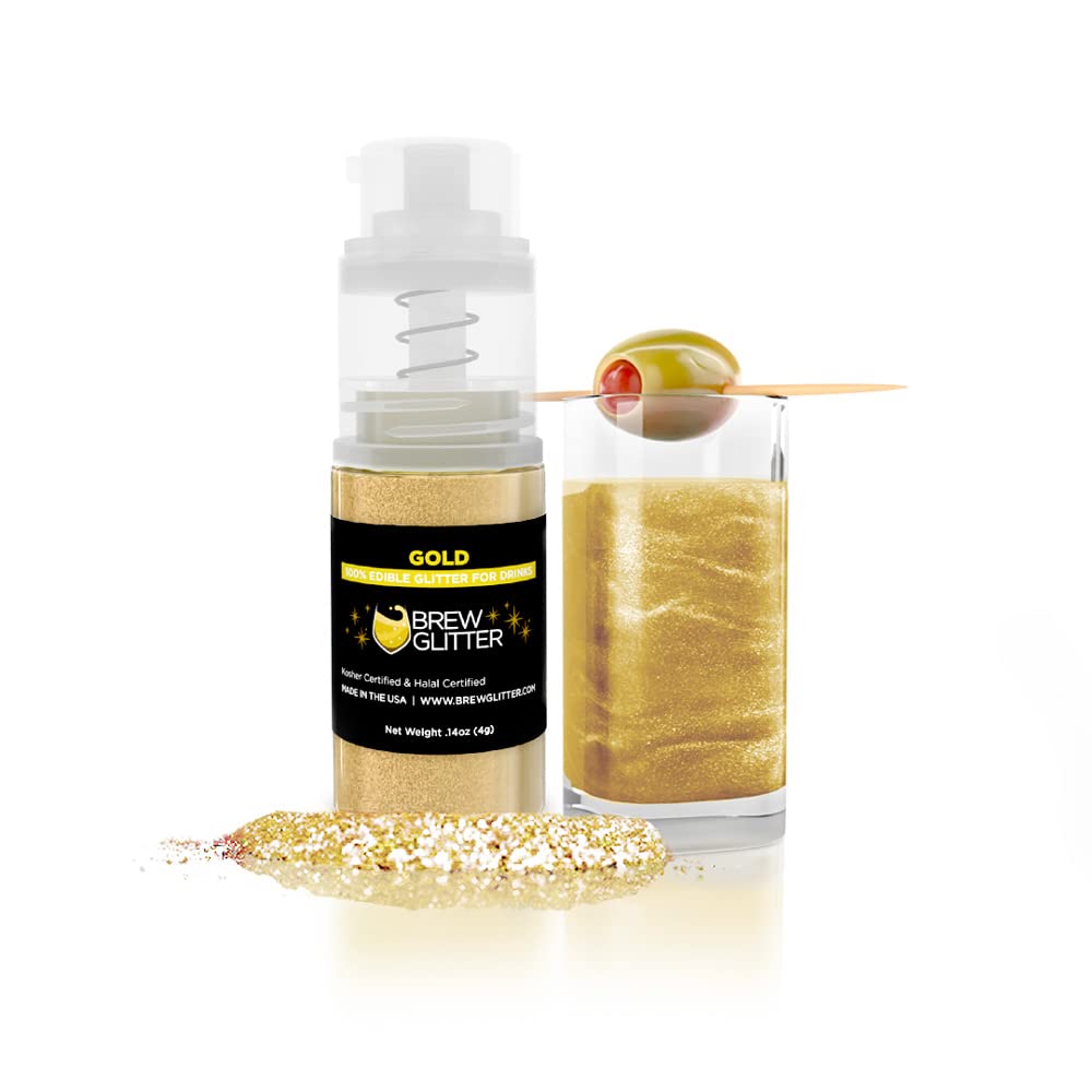 Brew Glitter Edible Drink Glitter Spray Pump 1X 4G Jar For Cocktails, Beer, & Beverages (Gold)