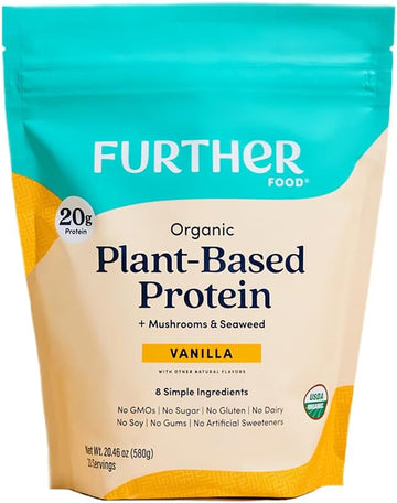 Further Food Organic Vegan Protein Powder Vanilla - 20G Of Plant Based Protein, Organic Protein Powder With Mushrooms & Seaweed, Vegan, Non Gmo, Gluten Free, Dairy Free 19.05 Oz