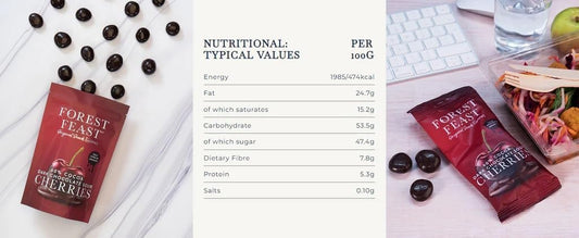 Forest Feast 60% Cocoa Dark Chocolate Sour Cherries Pack 12 X 40G - Sweet Dried Cherries Chocolate Covered Fruit Snack With 60% Belgian Dark Chocolate, Gluten Free & Vegan Friendly Snack