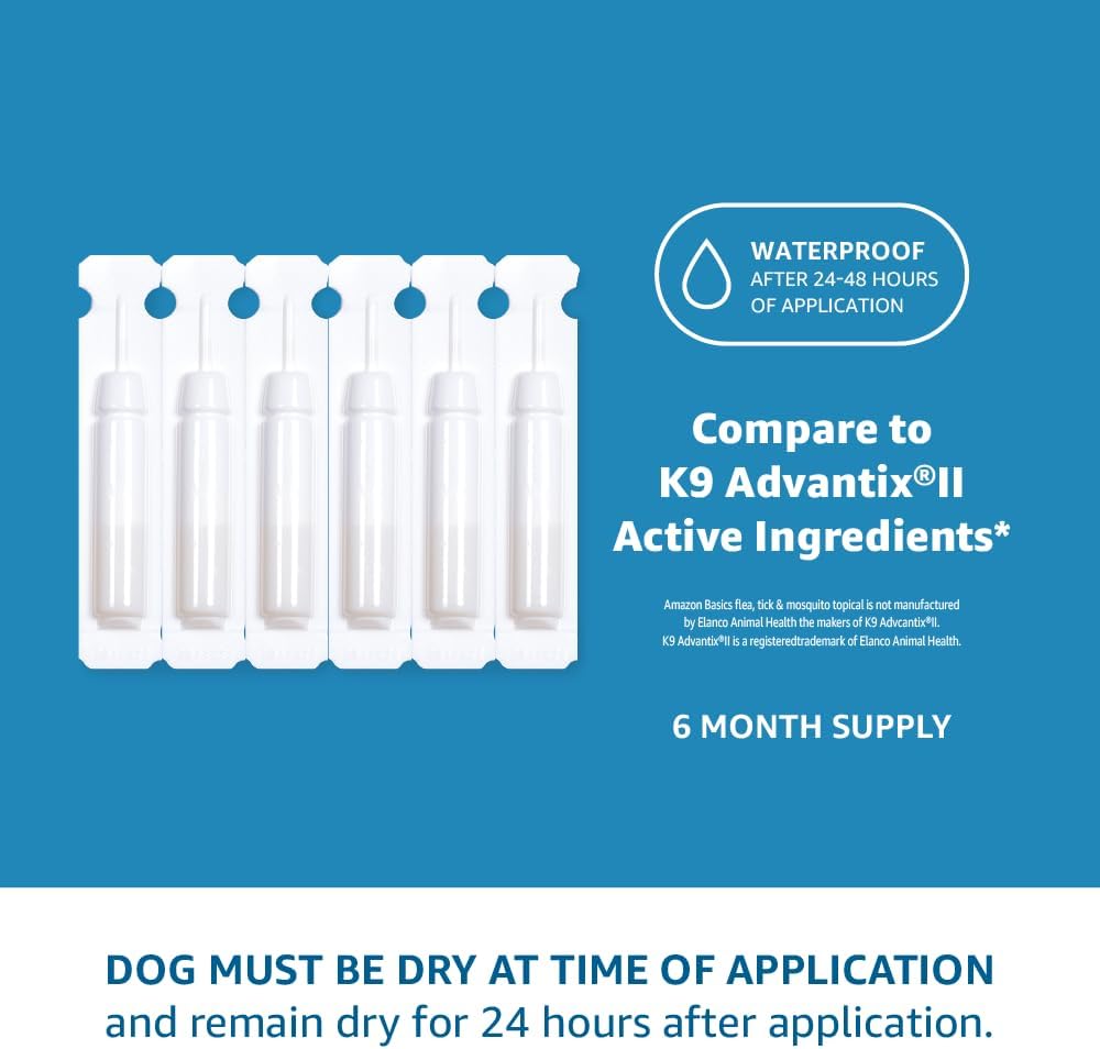 Amazon Basics Flea, Tick & Mosquito Topical Treatment for Medium Dogs (11-20 pounds), 6 Count (Previously Solimo) : Pet Supplies