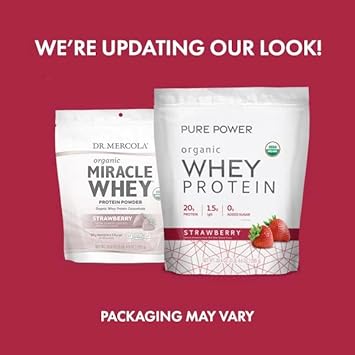 Dr. Mercola, Organic Miracle Whey Strawberry Protein Powder, 13.5 oz (382.5 g), Non GMO, Soy Free, Gluten Free, Non GMO, Soy-Free, Gluten Free, USDA Organic : Health & Household