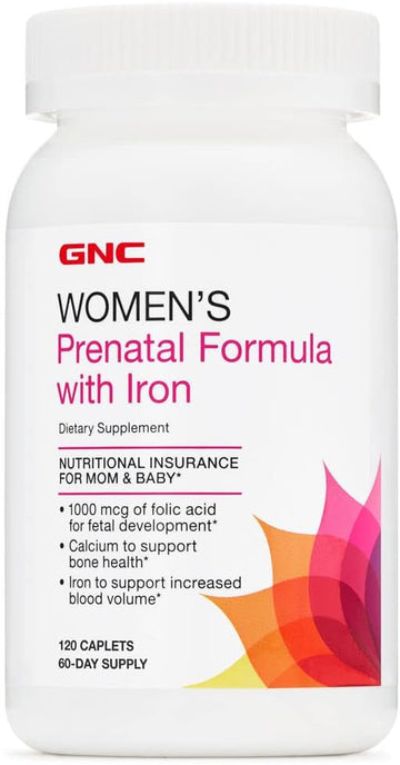 Gnc Women'S Prenatal Multivitamin Formula With Iron | Supports Pregnancy And Healthy Baby Development | Essential Nutrients Folic Acid, Zinc, Calcium Plus B Vitamins | 120 Caplets