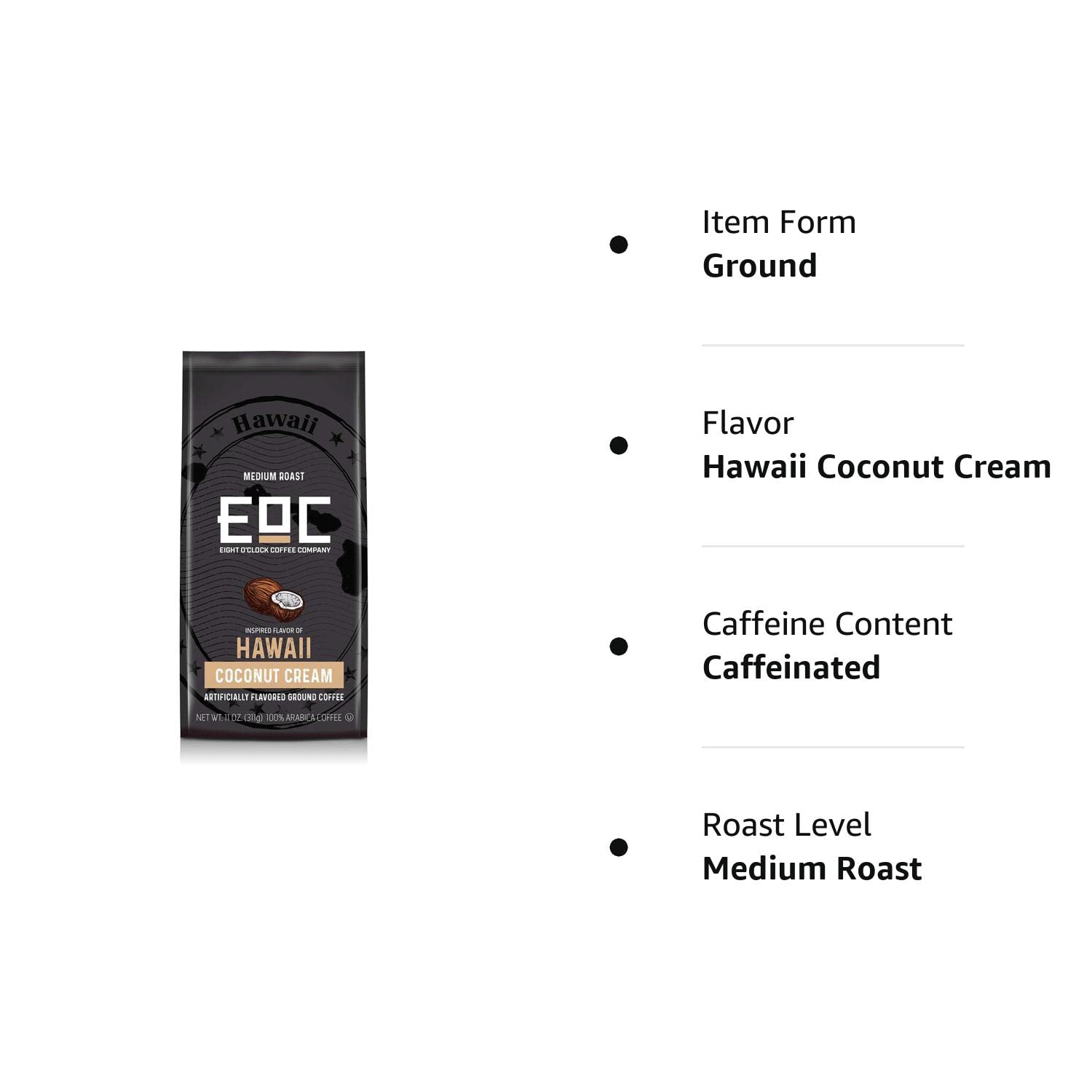 Eight O'Clock Coffee Flavors of America Hawaii Coconut Cream, 11 Ounce, Flavored Ground Coffee, Rich Coconut Taste : Grocery & Gourmet Food