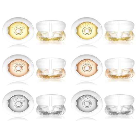 Silicone Backs Replacements – Hypoallergenic Locking Earring Backs for Studs & Heavy Earrings, Soft Clear Earring Stoppers for Adults & Kids(6 Pairs)