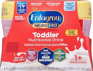 Enfagrow Neuropro Toddler Nutritional Drink 8 Fl. Oz. Ready To Use (6 Bottles) Prebiotics For Immune Support, Dha For Brain Development, Iron, Non-Gmo, Natural Milk Flavor (Toddler Next Step) Enfamil