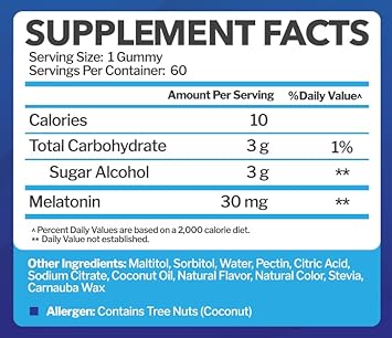 Melatonin 30mg Gummies for Adults (60 Servings) - Maximum Strength Sleep Aid with 30mg of Melatonin Per Gummy - Gluten-Free, Sugar-Free, Non-GMO, 100% Vegetarian, Strawberry Flavor - 60 Gummies : Health & Household