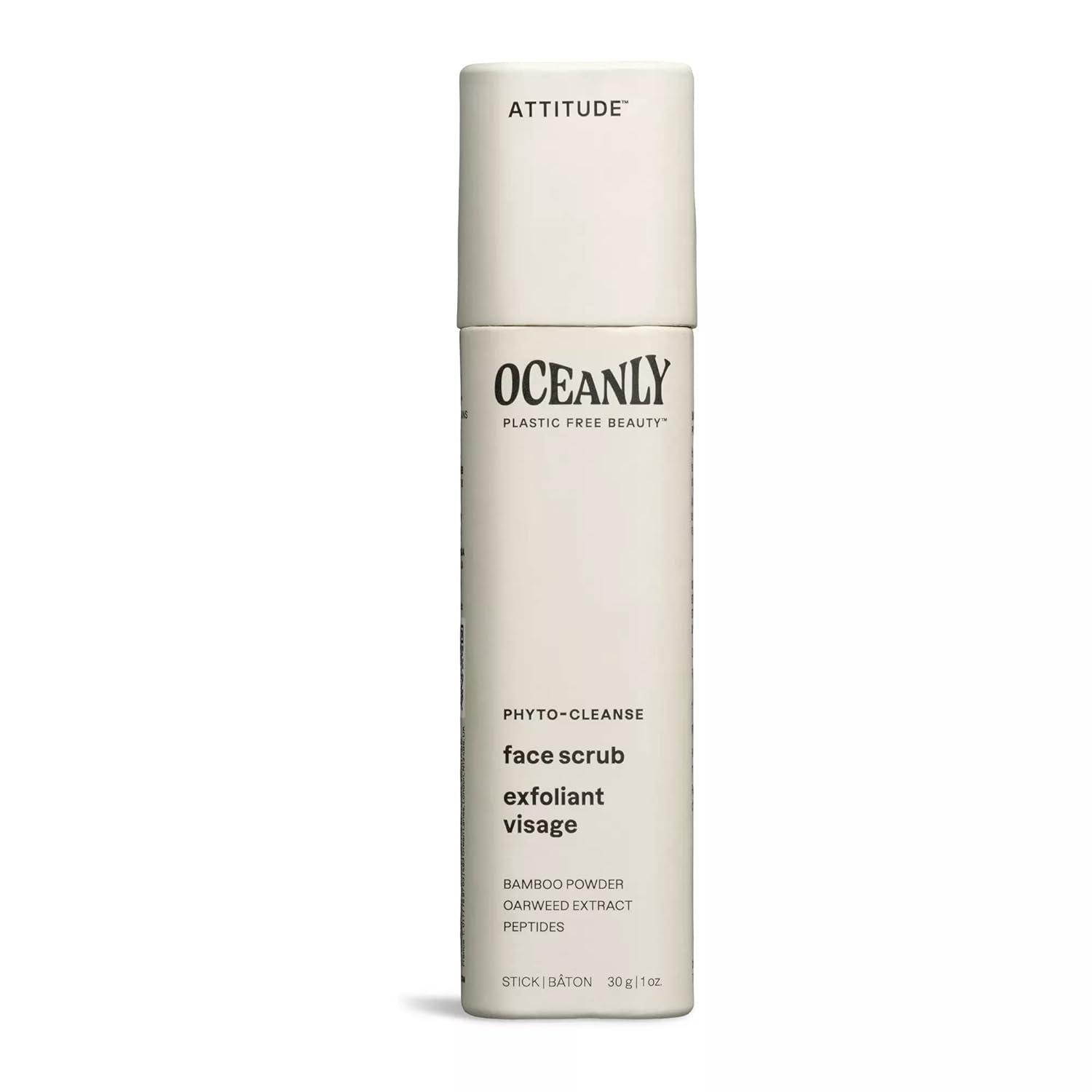ATTITUDE Oceanly Face Scrub Stick, EWG Verified, Plastic-free, Plant and Mineral-Based Ingredients, Vegan and Cruelty-free Beauty Products, PHYTO CLEANSE, Unscented, 1 Ounce