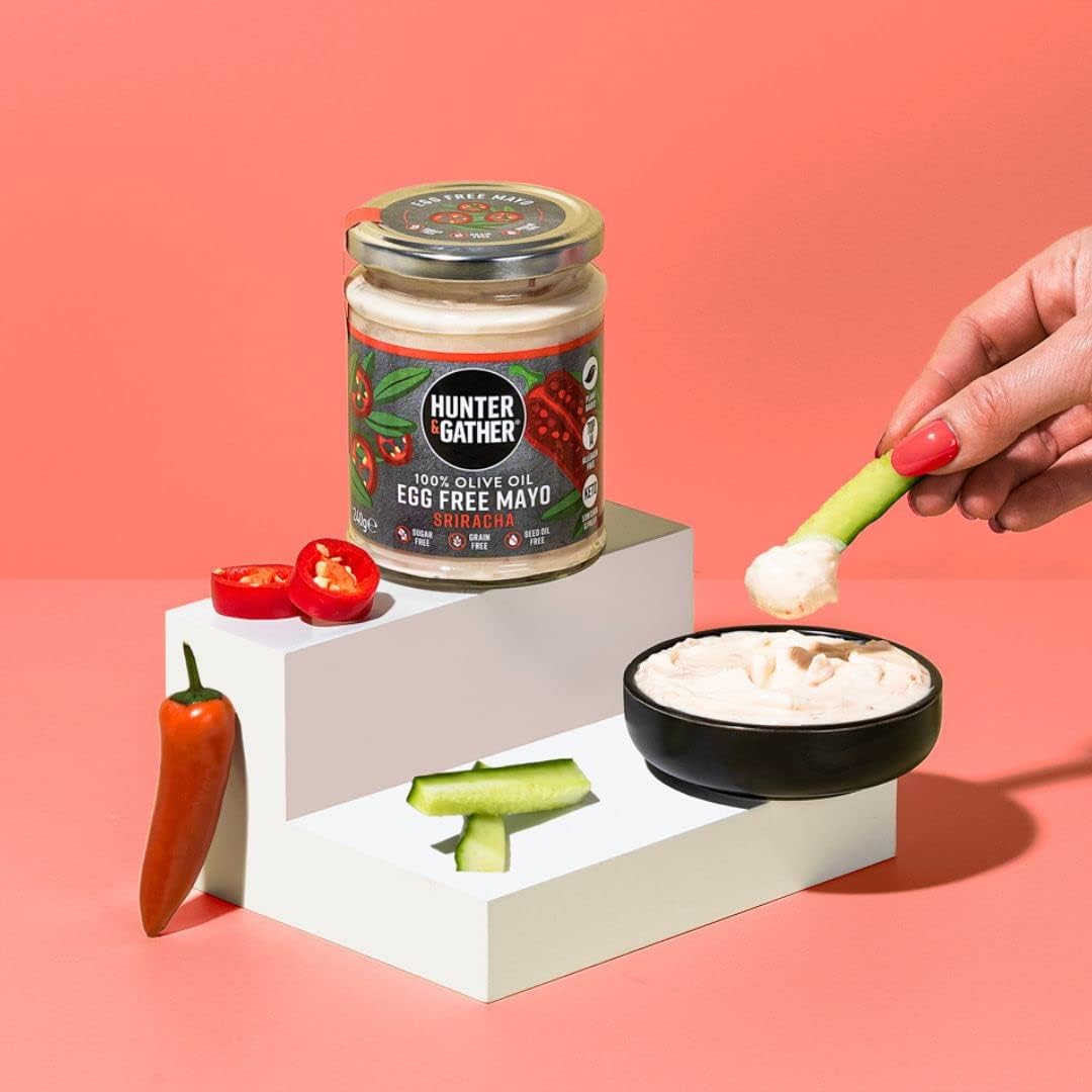 Product Image Hunter & Gather 100% Olive Oil Egg Free Sriracha Mayo 250g - Seed Oil Free - Keto & Vegan Friendly - No Added Sugar, Gluten & Soy Free : Amazon.co.uk: Grocery
