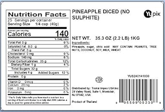 Yupik Diced Pineapple, Sulfite Free Dried Fruits, 2.2lb