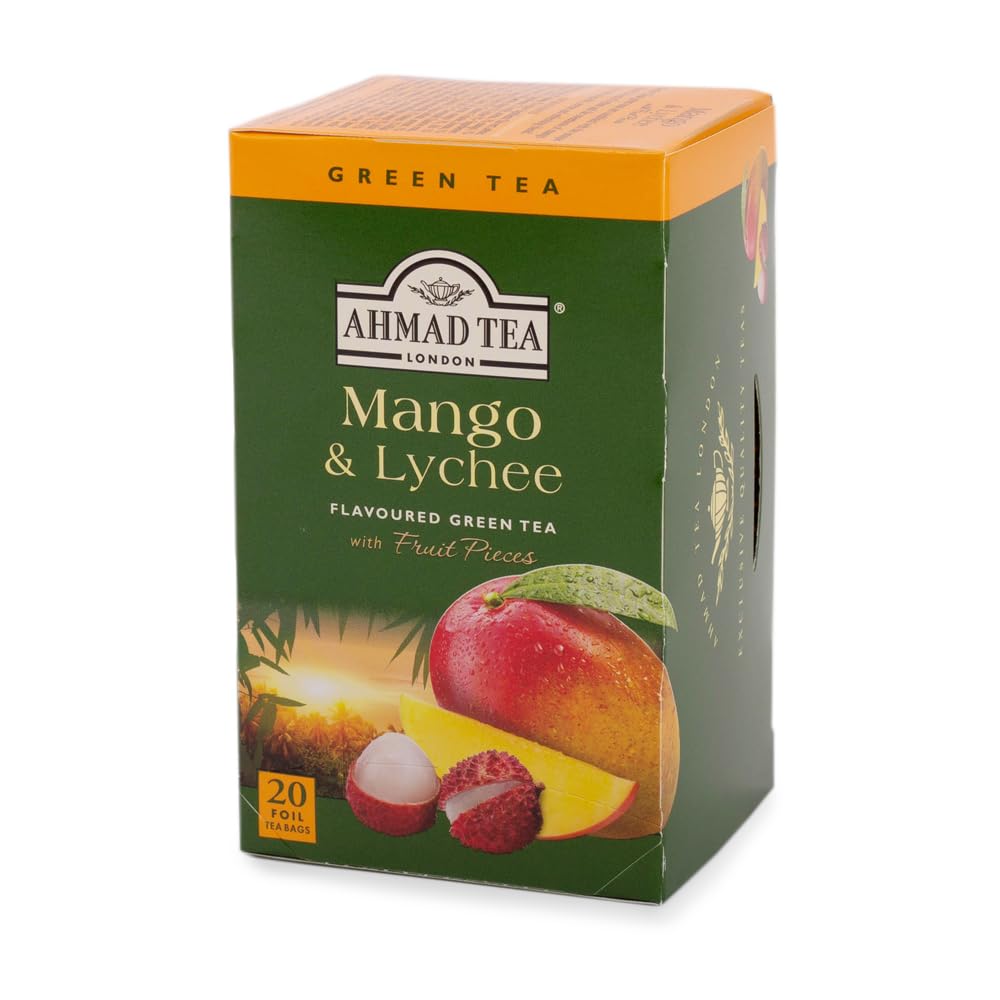 Ahmad Tea Green Tea, Mango & Lychee Teabags, 20 Ct (Pack Of 6) - Caffeinated & Sugar-Free