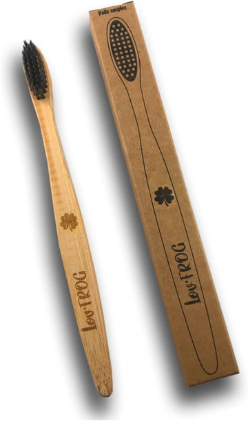Lov'Frog - Children'S Toothbrush With Activated Charcoal - Biodegradable Bamboo Handle - Soft Bristles Infused With Activated Carbon - Clover Design