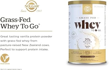 Solgar Grass Fed Whey To Go Protein Powder Vanilla, 11.9 Oz - 20G Of Grass-Fed Protein From New Zealand Cows - Great Tasting & Mixes Easily - Supports Strength & Recovery -, 13 Servings