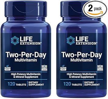 Life Extension Two-Per-Day High Potency Multi-Vitamin & Mineral Supplement - Vitamins, Minerals, Plant Extracts, Quercetin, 5-Mthf Folate & More - Gluten-Free - Non-Gmo - 120 Tablets (Pack Of 2)