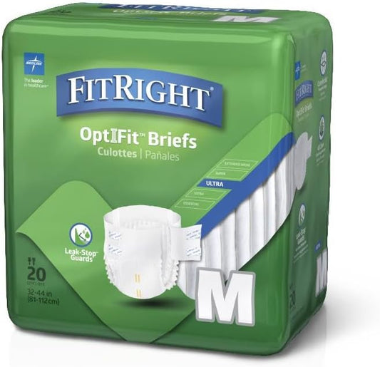 Fitright Ultra Adult Diapers, Disposable Incontinence Briefs With Tabs, Heavy Absorbency, Medium, 32''-42'', 20 Count (Pack Of 4)