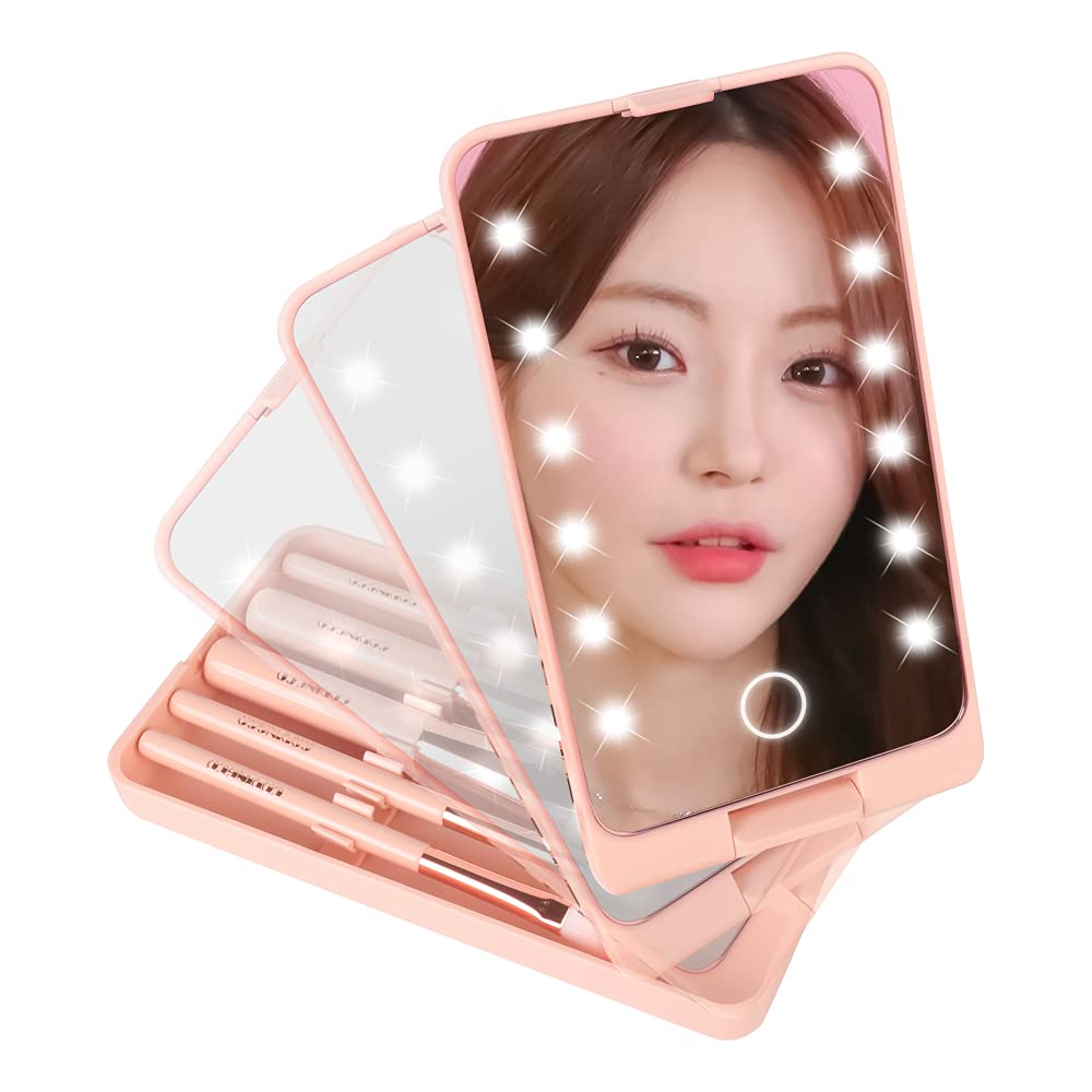 Mini Makeup Brushes Travel Set Capsule Brushes Led Mirror Brushes Multifunctional Eyebrow Brush Eye Shadow Powder Puff Blush Brush (Led Brush Set)