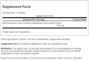 Swanson Full Spectrum Sea Buckthorn 400 Milligrams 60 Capsules
