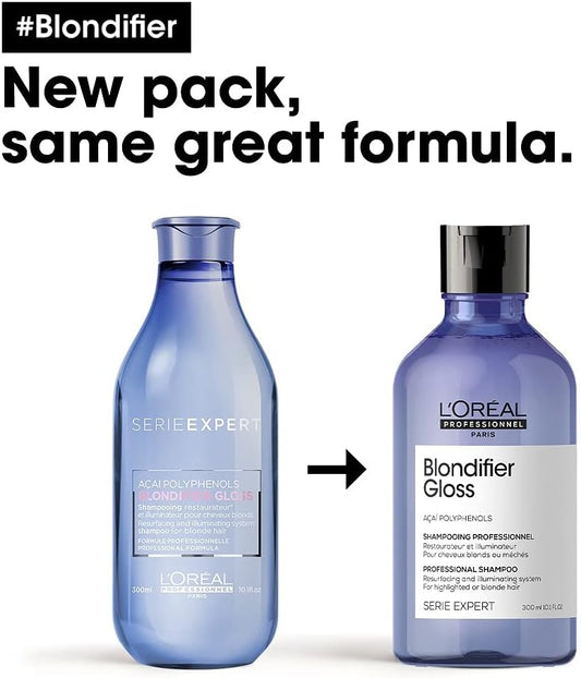 L'Oréal Professionnel Serie Expert Blondifier Gloss Shampoo & Conditioner Set, Protects And Brightens Blonde Hair, 300 Ml And 200 Ml