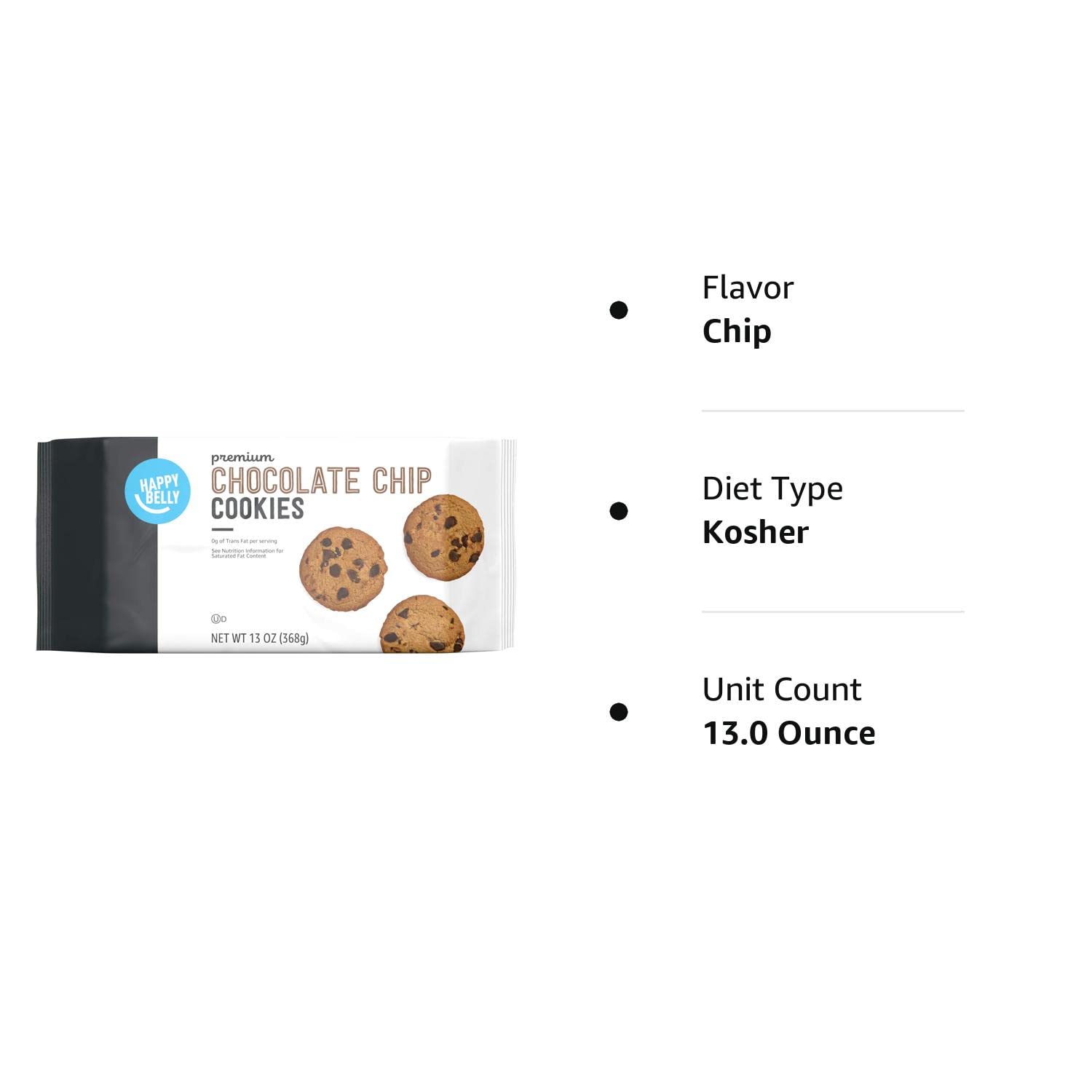 Amazon Brand - Happy Belly Premium Chocolate Chip Cookies, 13 ounce (Pack of 1) (Packaging May Vary)