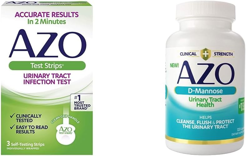 Azo Urinary Tract Infection (Uti) 3 Test Strips, Accurate Results In 2 Minutes, Clinically Tested + D Mannose Urinary Tract Health, Cleanse, Flush & Protect The Urinary Tract, 120 Count