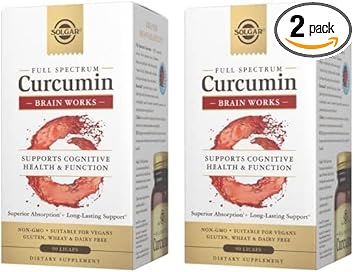 Solgar Full Spectrum Curcumin Brain Works, 90 Licaps - Support Memory Recall, Focus, Cognitive Function - Antioxidant Support - Curcumin, Bacomind, Choline, Vitamin B12 - Non-Gmo, Vegan - (Pack Of 2)