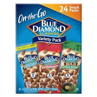 Blue Diamond Almonds Snack Nut Variety Pack For Kids, Office, School, On-The-Go, 0.75 Oz Gluten Free Individual Packs, Wasabi & Soy Sauce, Lightly Salted, And Smokehouse (Pack Of 1,24 Count Total)