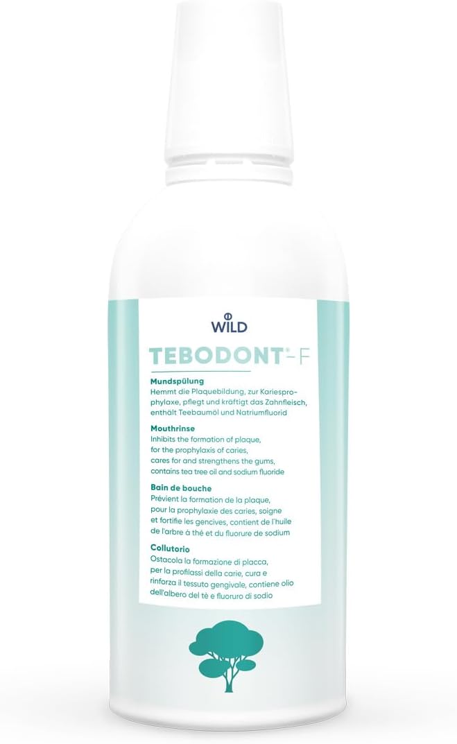 Tebodont-F Mouthrinse With Fluoride, Inhibits The Formation Of Plaque, Prevents Tooth Decay, Cares For And Strengthens The Gums, Contains Tea Tree Oil And Sodium Fluoride