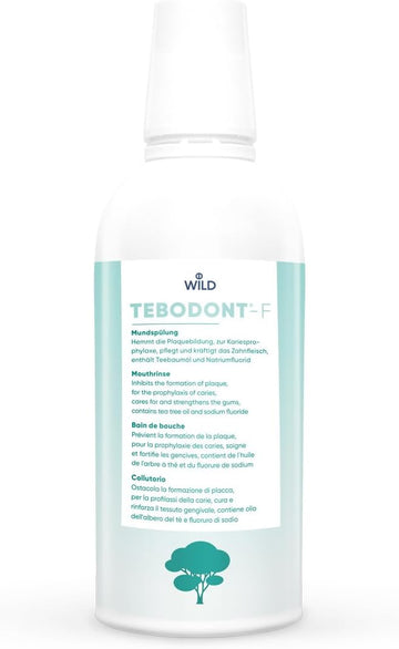 Tebodont-F Mouthrinse With Fluoride, Inhibits The Formation Of Plaque, Prevents Tooth Decay, Cares For And Strengthens The Gums, Contains Tea Tree Oil And Sodium Fluoride