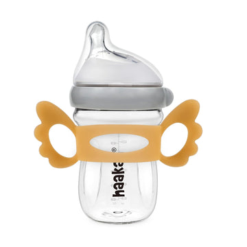 haakaa Gen.3 Glass Baby Bottle Handle - Silicone Baby Bottle Cover | Wide Neck Bottle Grip for 0m+ 6m+Breastfeeding Babies - Amber