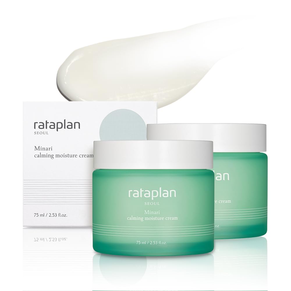 Rataplan Minari Calming Moisture Cream 2 Pack - With Hyaluronic Acid, Centella Asiatica, Heartleaf, Reduce Skin Heat, Daily Face Gel Cream For Dry And Sensitive, Korean Skincare