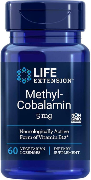 Life Extension Vitamin B12 Methylcobalamin, Nerve Health Supplement, Cognitive Support, Energy Vitamin, Methylcobalamin B12, 5 Mg, Quick-Dissolving, Gluten-Free, Non-Gmo, Vegetarian, 60 Lozenges